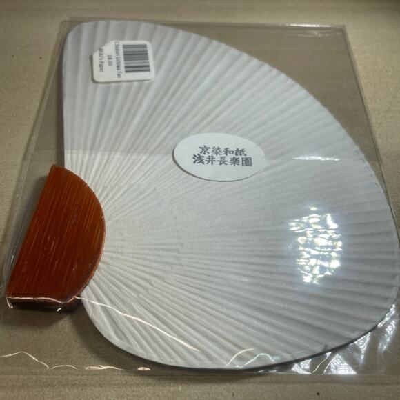 Mini Japanese Mikis Paper Chidori Uchiwa Fan Green Gold Wood Handle Kyosen Washi - Picture 5 of 8